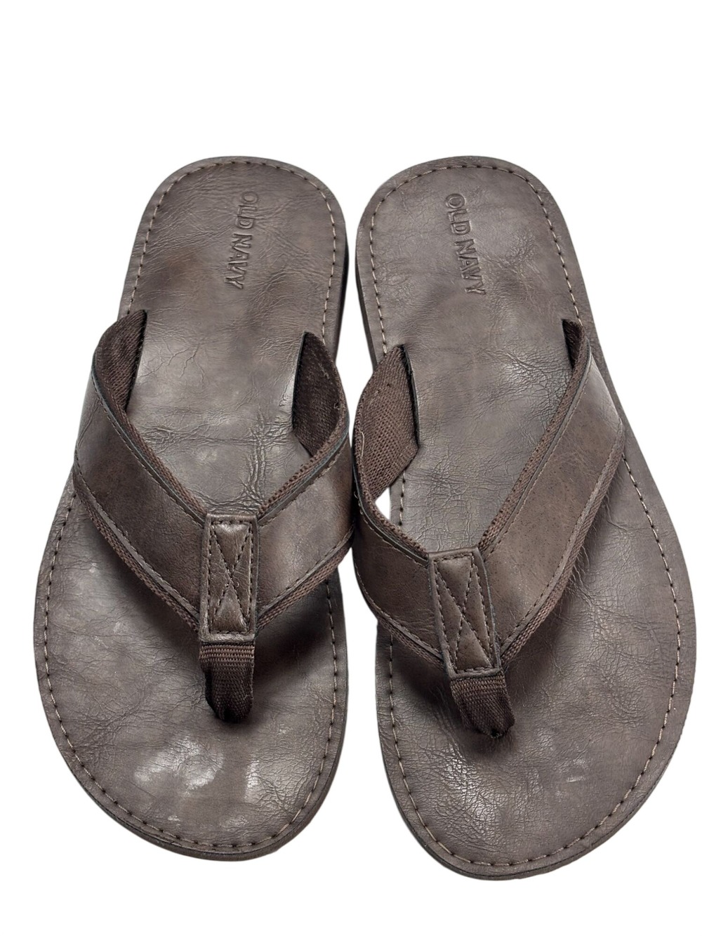 Old Navy Mens Faux Leather Brown Flip-Flops Casual Thong Sandals